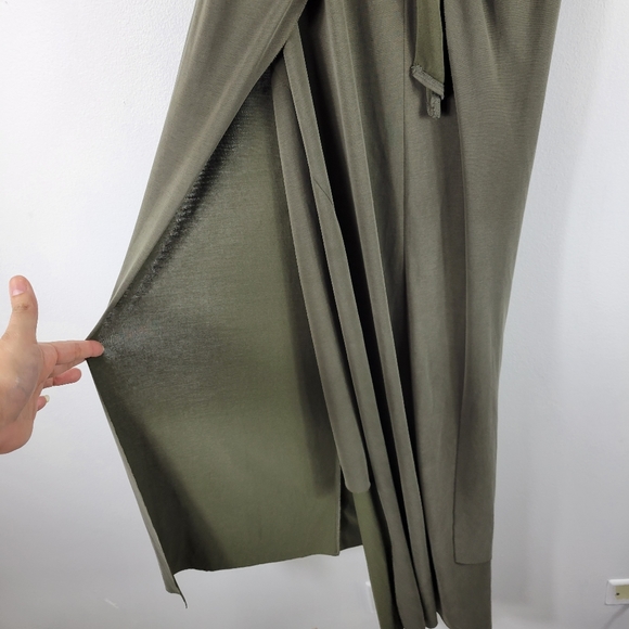 New Vince Knot Tie Front Sleeveless Scoop Neck High Low Midi Shift Dress - Picture 8 of 14